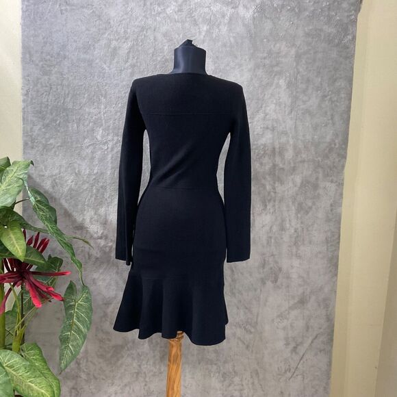 Zara Knit midi Dress Fit & Flair ruffle hem women’s size M Black gold buttons - Picture 3 of 13